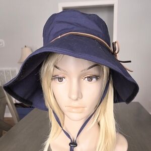 FAN FANCET Navy Blue Women's Sun Hat with Brown Accent